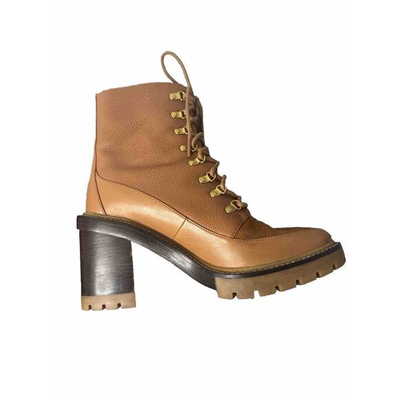 TORY BURCH  MILLER LUG SOLE BOOTIE 95MM in TOASTED CARAMEL  AUTHENTIC!  NWT - Picture 2 of 10